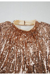Backless Sequin Mock Neck Long Sleeve Mini Dress