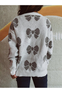 Bow Round Neck Dropped Shoulder Sweater