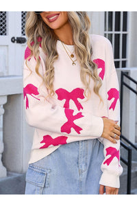Angel Wings Bow Round Neck Dropped Shoulder Sweater
