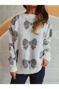 Bow Round Neck Dropped Shoulder Sweater