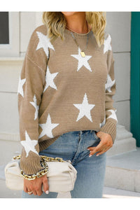 Angel Wings Star Round Neck Dropped Shoulder Sweater