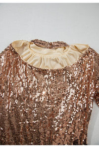 Backless Sequin Mock Neck Long Sleeve Mini Dress