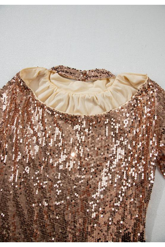 Backless Sequin Mock Neck Long Sleeve Mini Dress