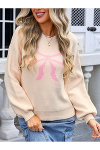 Angel Wings Bow Graphic Round Neck Long Sleeve Sweater