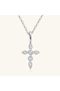 925 Sterling Silver Moissanite Cross Pendant Necklace