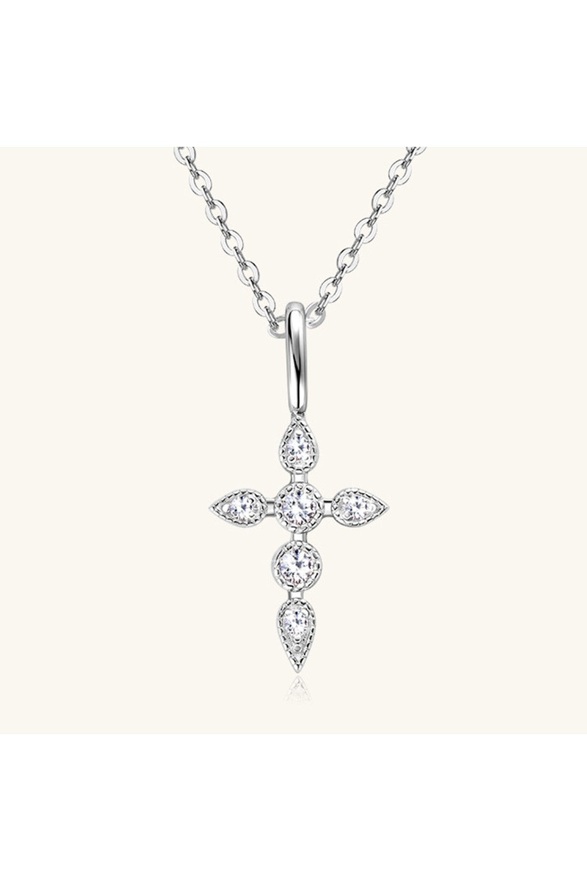 925 Sterling Silver Moissanite Cross Pendant Necklace