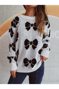 Bow Round Neck Dropped Shoulder Sweater