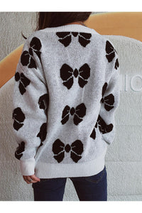Bow Round Neck Dropped Shoulder Sweater