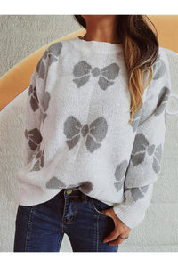 Bow Round Neck Dropped Shoulder Sweater