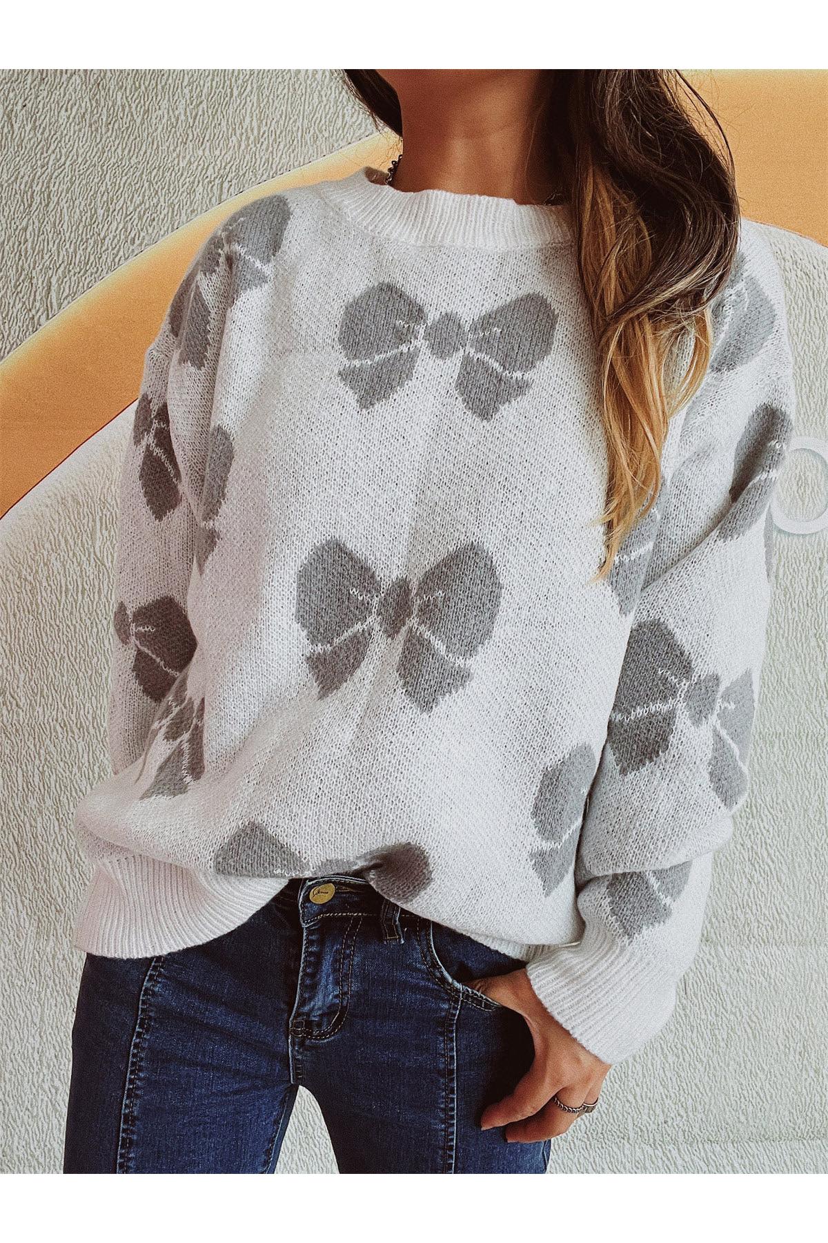 Bow Round Neck Dropped Shoulder Sweater
