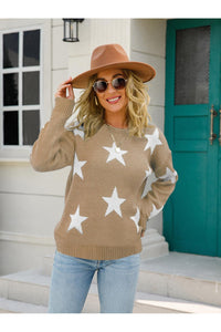 Angel Wings Star Round Neck Dropped Shoulder Sweater