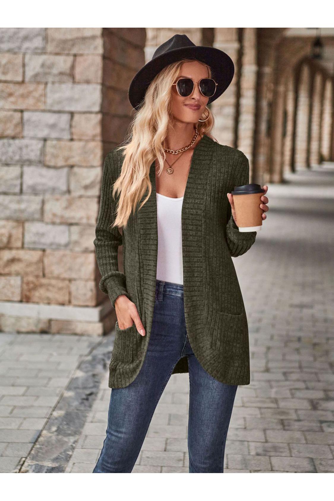 Open Front Cardigan with Pockets