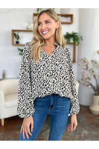 Double Take Full Size Leopard Long Sleeve Blouse