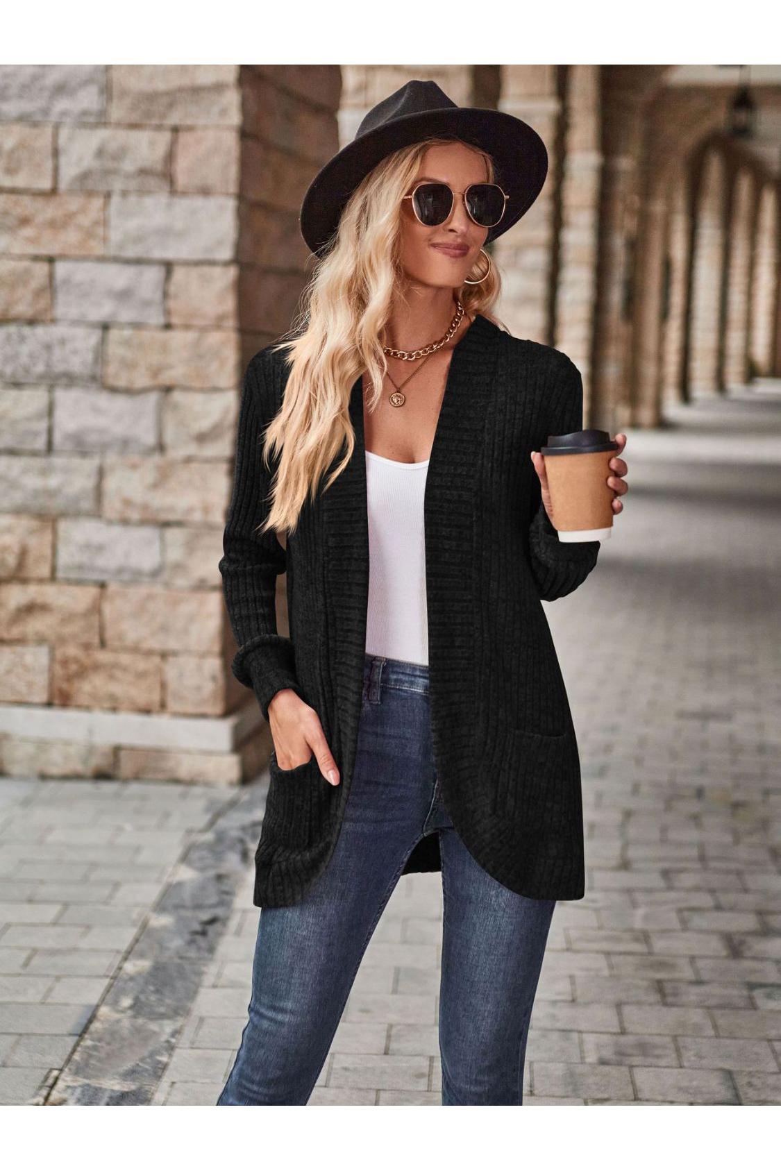 Open Front Cardigan with Pockets