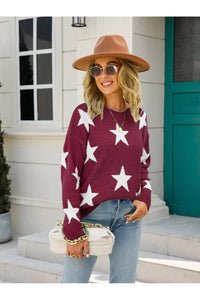 Angel Wings Star Round Neck Dropped Shoulder Sweater
