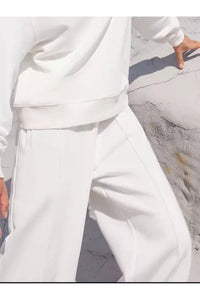 Round Neck Long Sleeve Top and Elastic Waist Pants Set