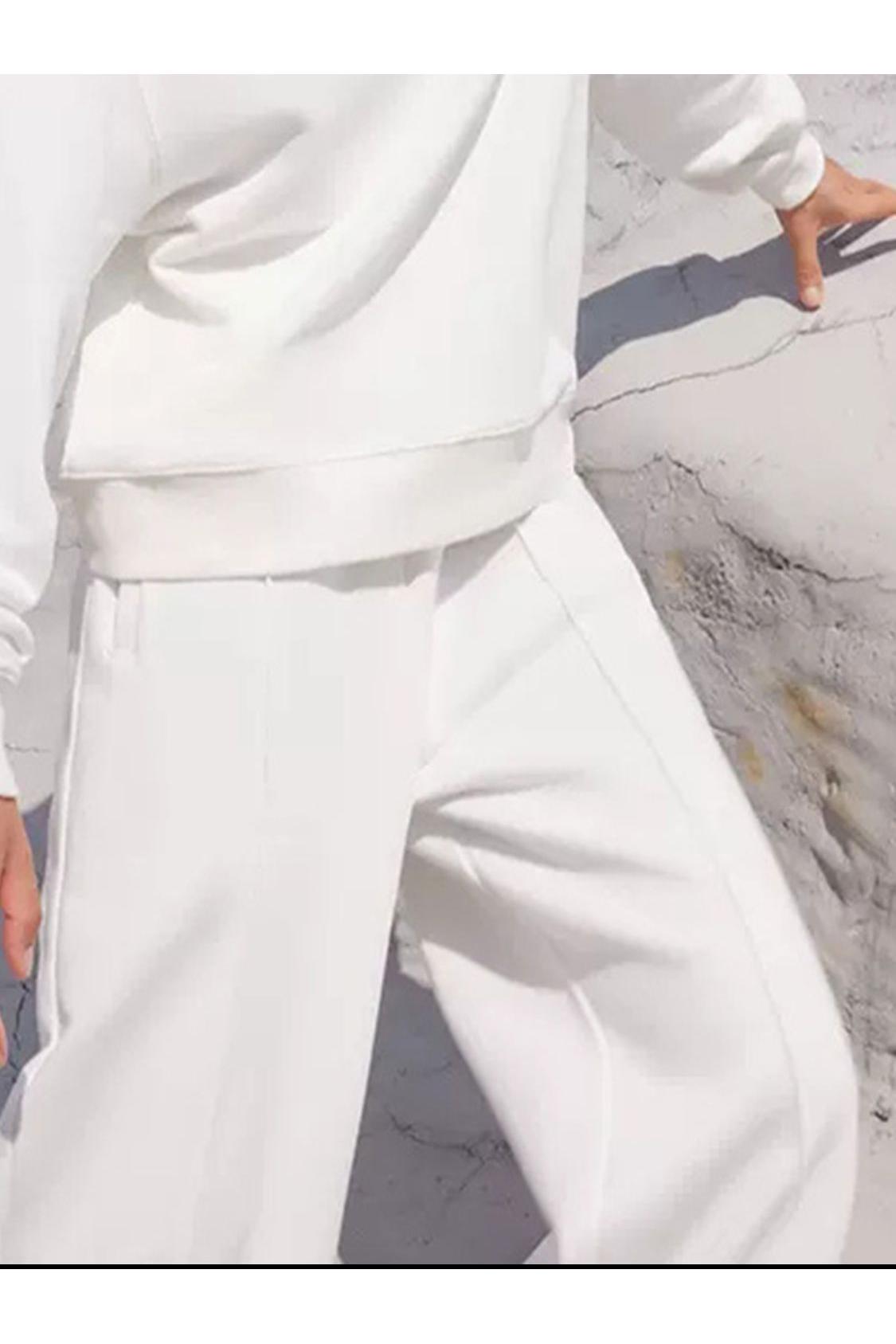 Round Neck Long Sleeve Top and Elastic Waist Pants Set