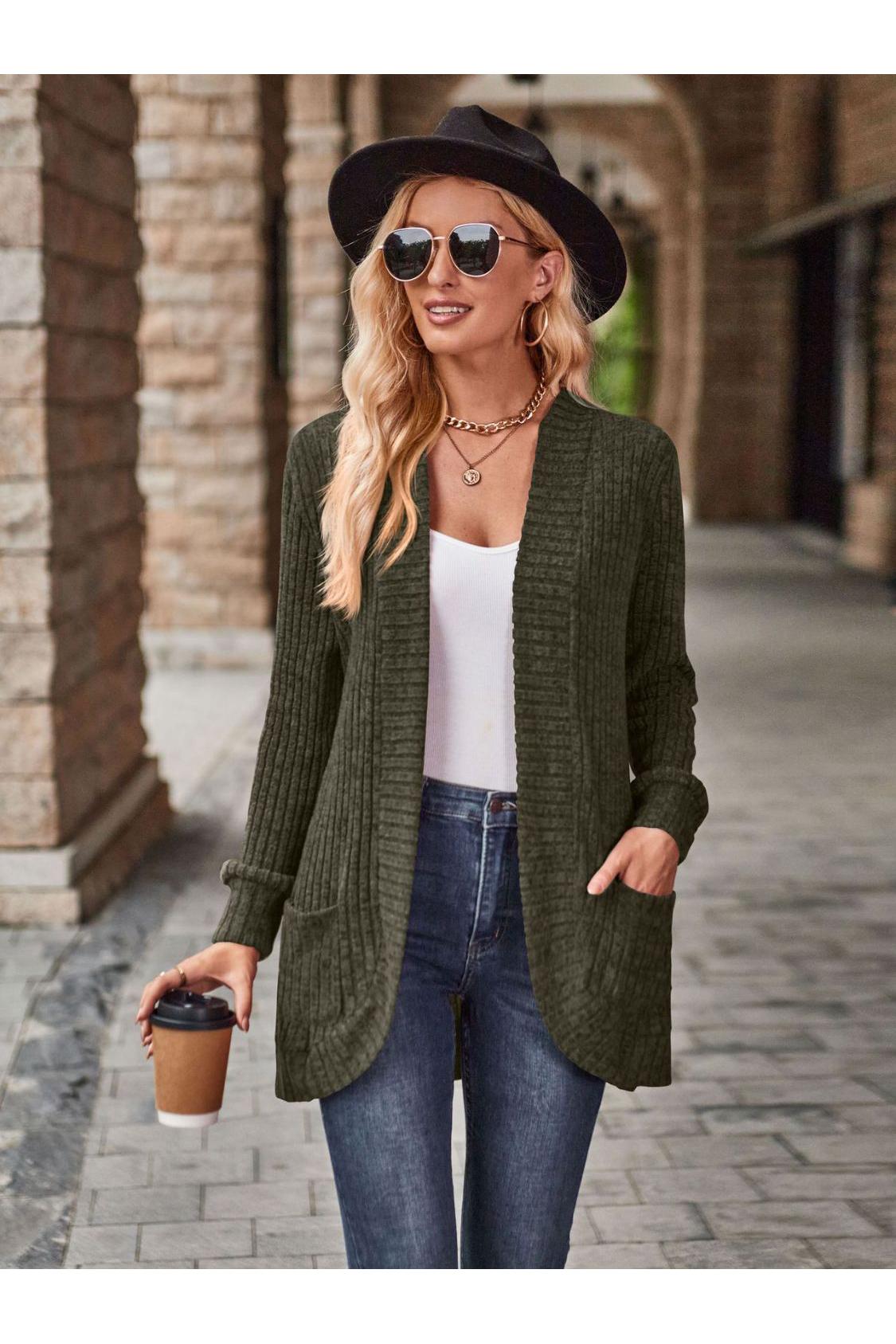 Open Front Cardigan with Pockets