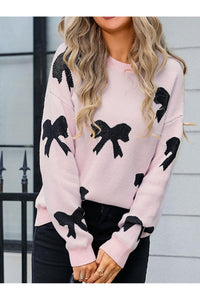 Angel Wings Bow Round Neck Dropped Shoulder Sweater