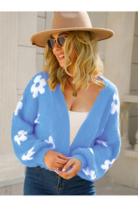 Angel Wings Flower Open Front Long Sleeve Cardigan