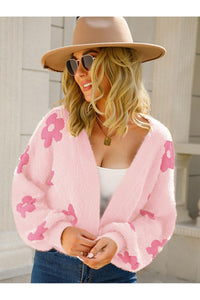 Angel Wings Flower Open Front Long Sleeve Cardigan
