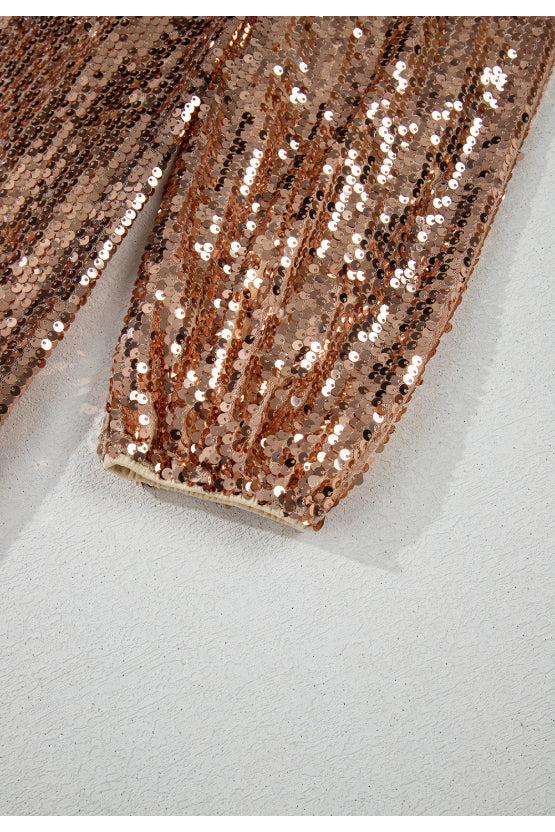 Backless Sequin Mock Neck Long Sleeve Mini Dress