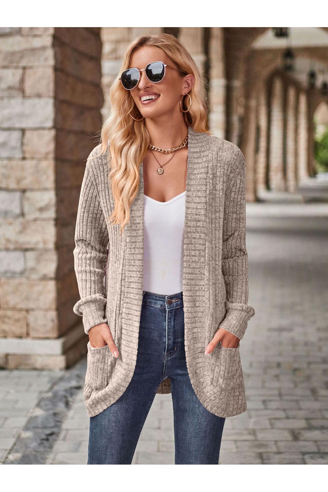 Open Front Cardigan with Pockets
