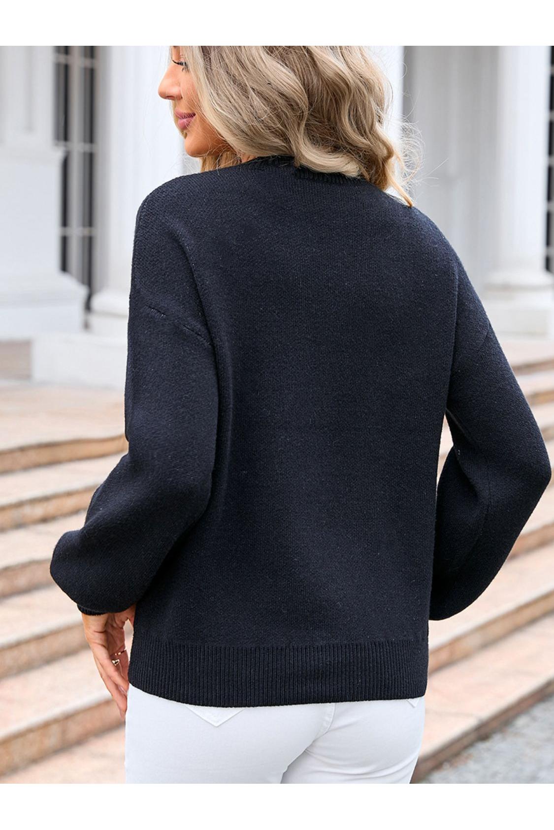 Angel Wings Bow Graphic Round Neck Long Sleeve Sweater