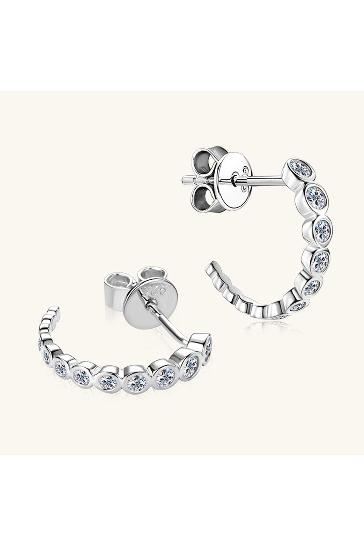 Inlaid Moissanite 925 Sterling Silver C-Hoop Earrings
