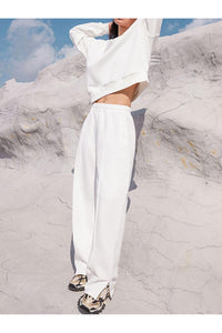 Round Neck Long Sleeve Top and Elastic Waist Pants Set