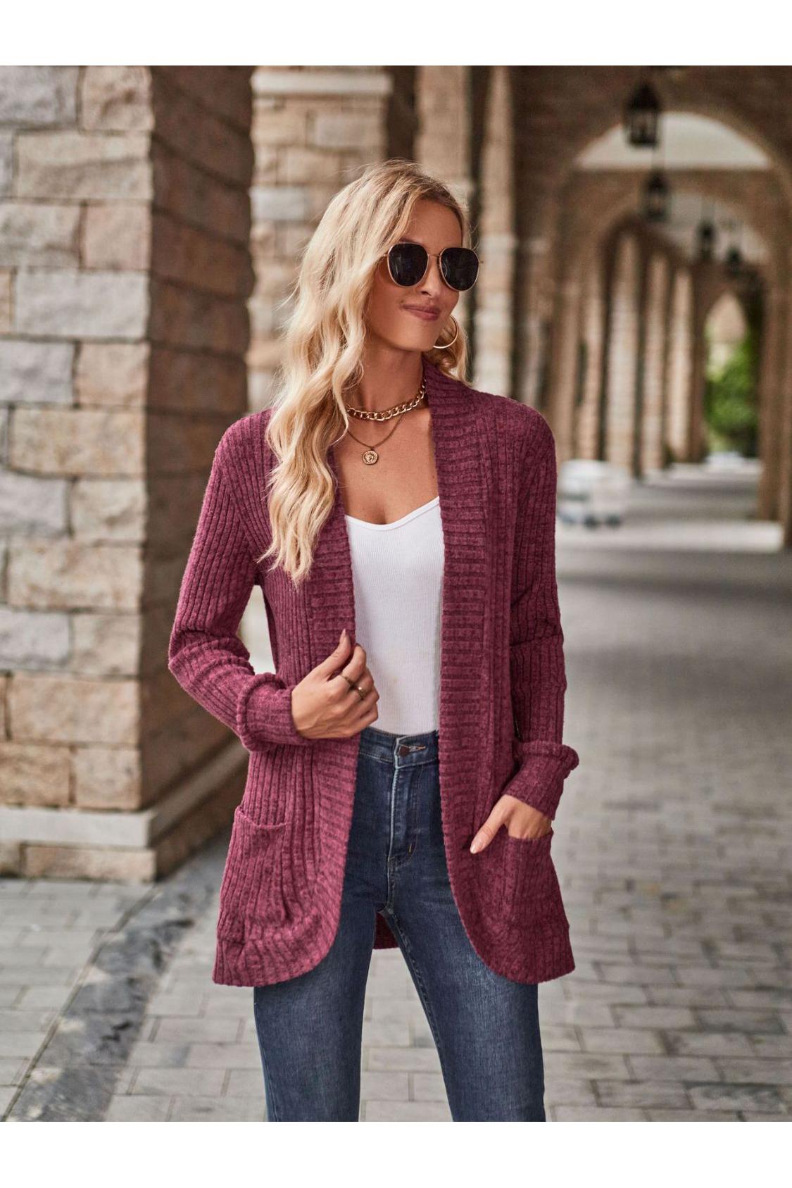 Open Front Cardigan with Pockets