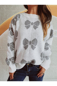 Bow Round Neck Dropped Shoulder Sweater