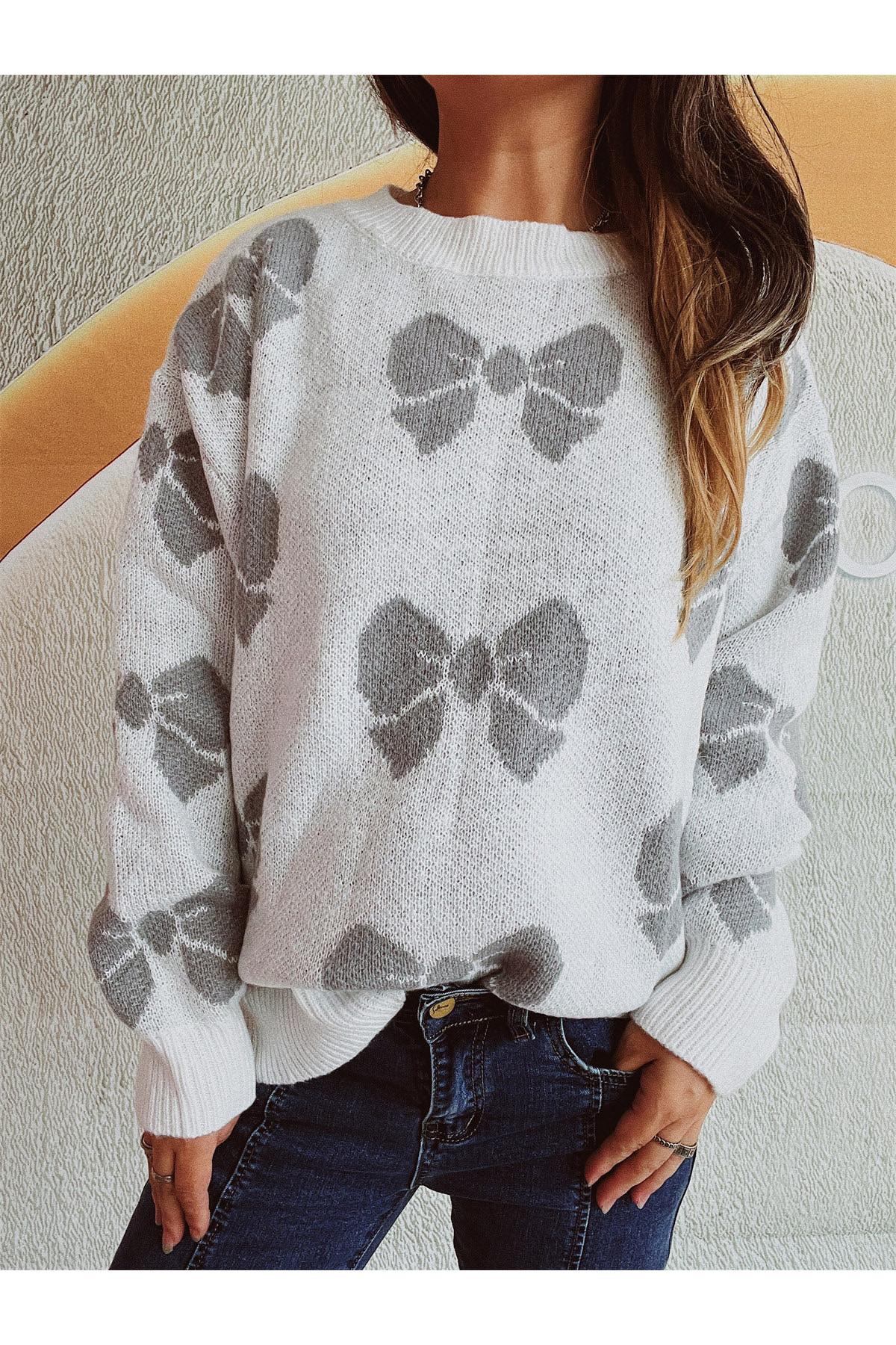 Bow Round Neck Dropped Shoulder Sweater
