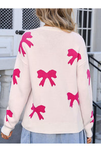 Angel Wings Bow Round Neck Dropped Shoulder Sweater
