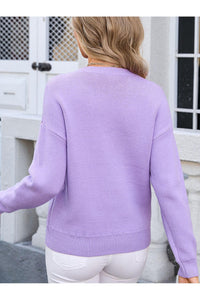 Angel Wings Bow Graphic Round Neck Long Sleeve Sweater