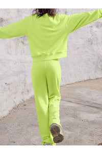 Round Neck Long Sleeve Top and Elastic Waist Pants Set