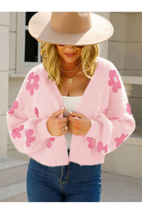 Angel Wings Flower Open Front Long Sleeve Cardigan