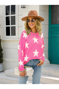 Angel Wings Star Round Neck Dropped Shoulder Sweater