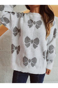 Bow Round Neck Dropped Shoulder Sweater