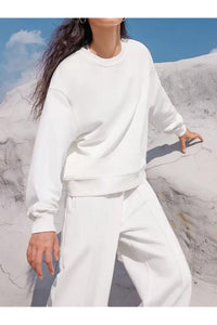 Round Neck Long Sleeve Top and Elastic Waist Pants Set