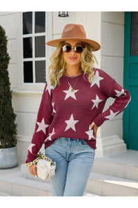 Angel Wings Star Round Neck Dropped Shoulder Sweater
