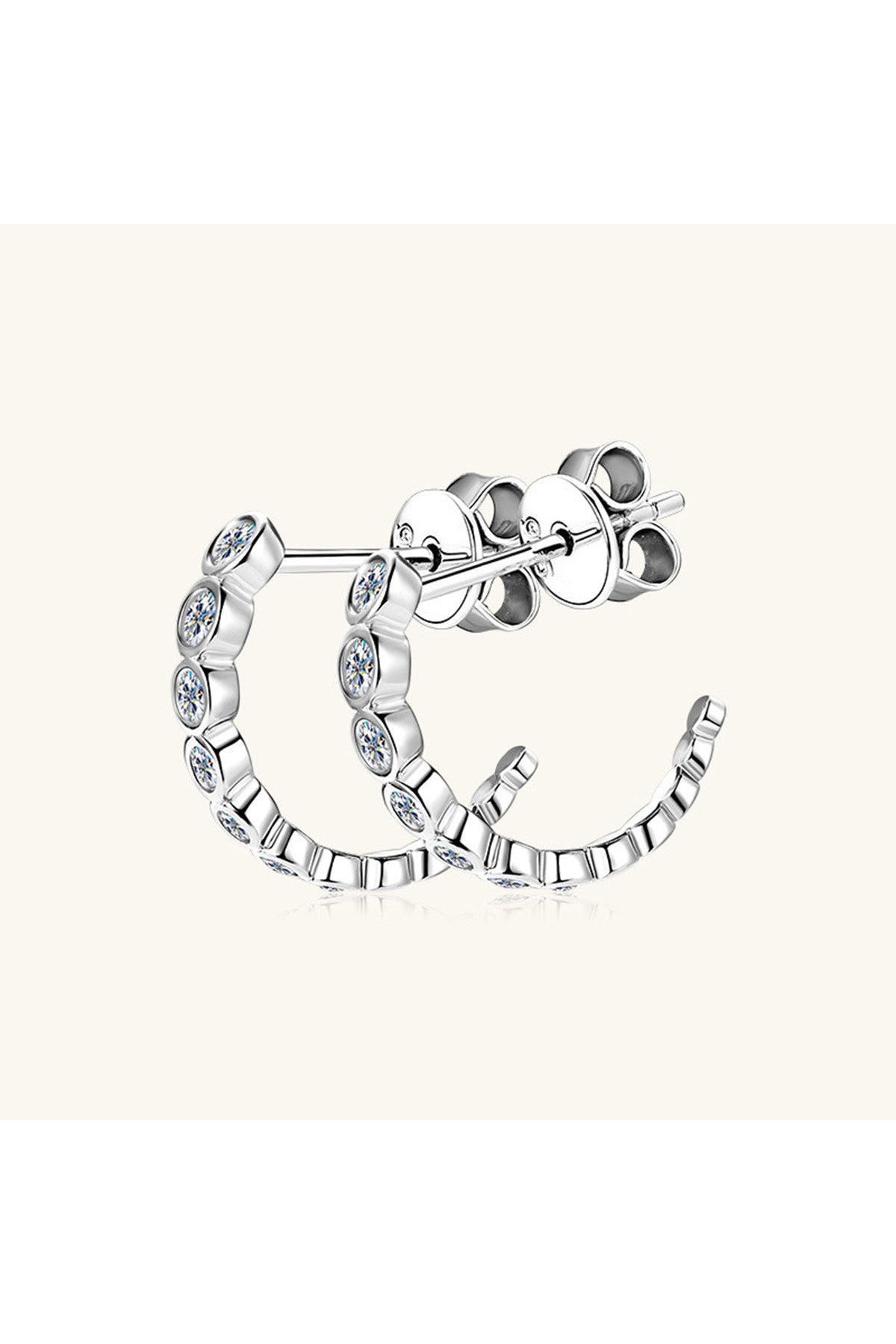 Inlaid Moissanite 925 Sterling Silver C-Hoop Earrings