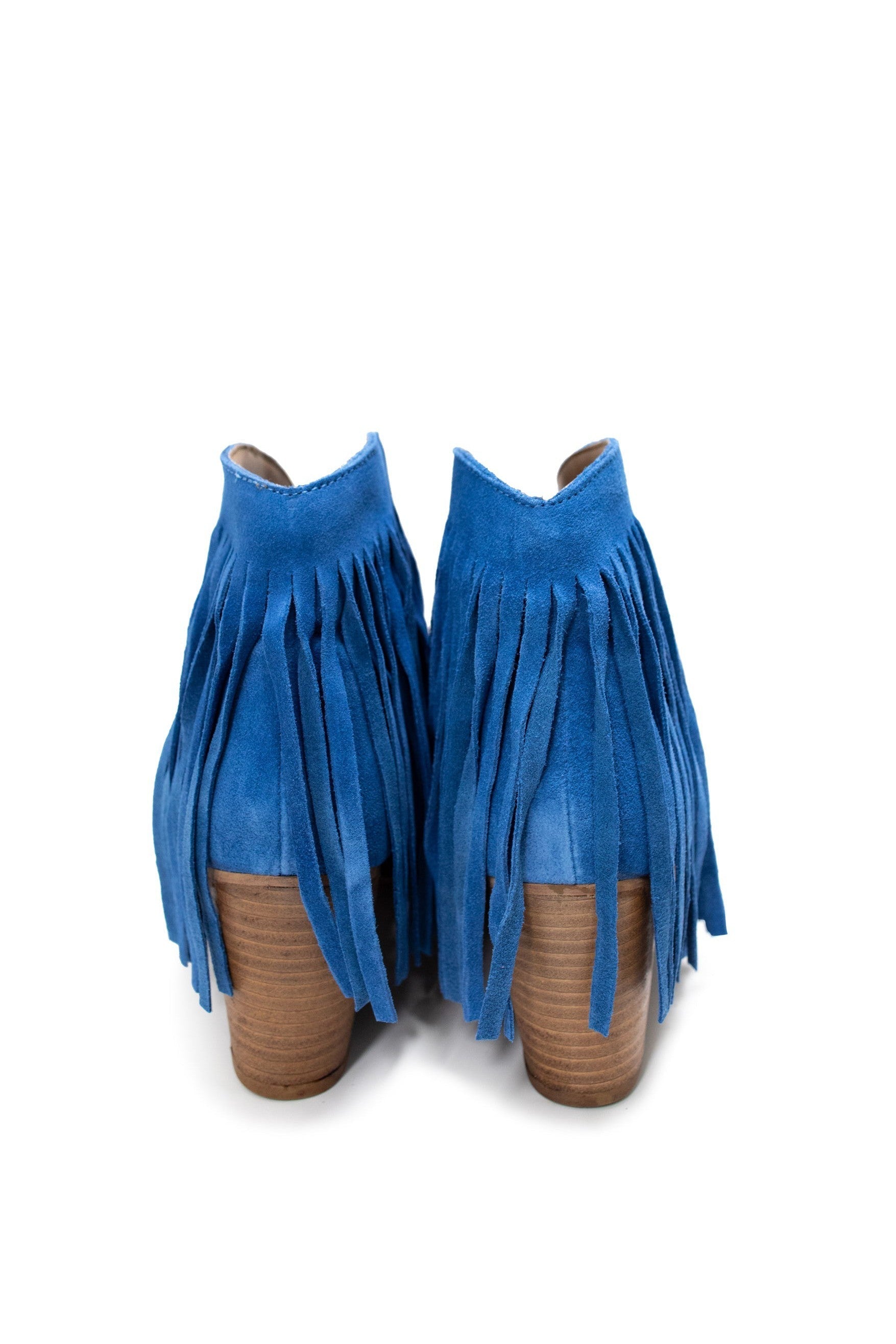Amos Fringe Ankle Bootie in Blue Suede