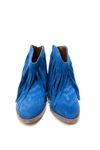 Amos Fringe Ankle Bootie in Blue Suede
