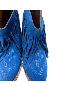 Amos Fringe Ankle Bootie in Blue Suede