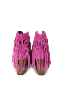 Amos Fringe Ankle Bootie in Magenta Suede