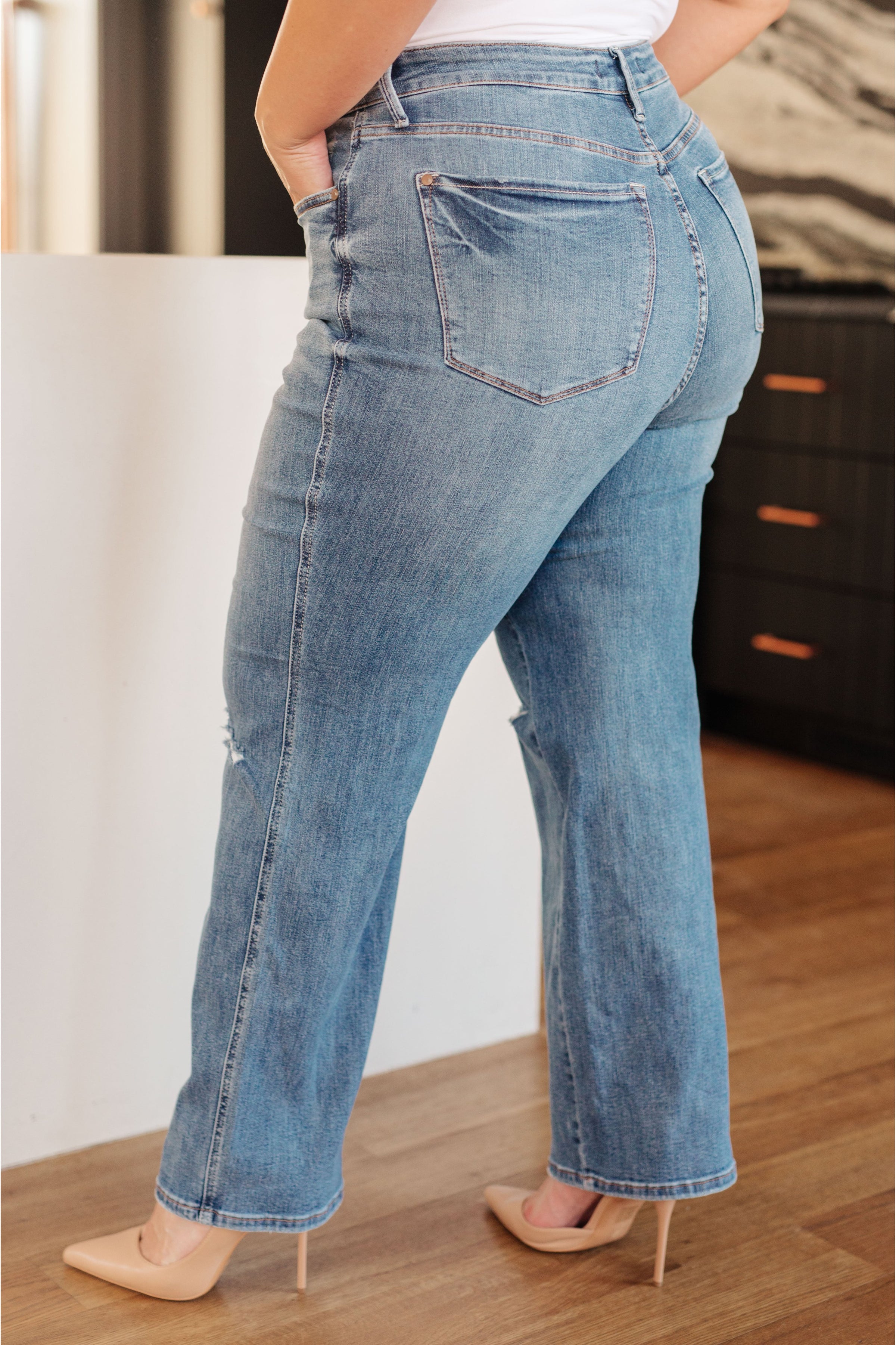 Bree High Rise Tummy Control Distressed Straight Jeans