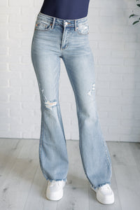 Caroline Mid Rise Control Distressed Flare Jeans