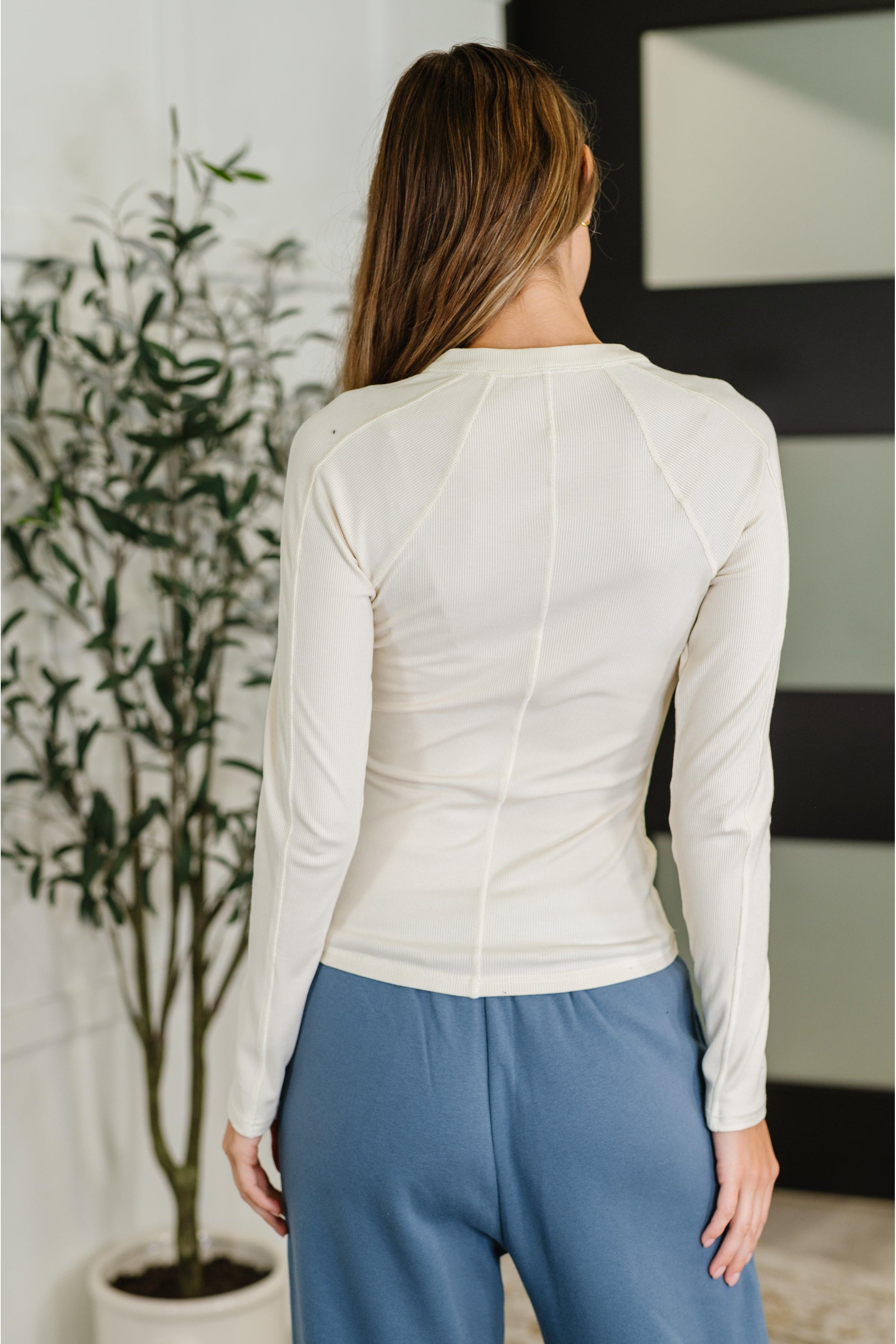 Effortless Edge Knit Henley Top in Natural