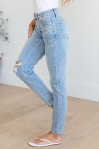 Eloise Mid Rise Tummy Control Distressed Skinny Jeans